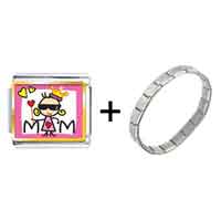 Pugster Gift Center - gold plated mother's day theme photo italian charm, combination bracelet Image.