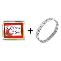 Pugster Gift Center - gold plated mother's day theme photo italian charm, i love you mom combination bracelet Image.