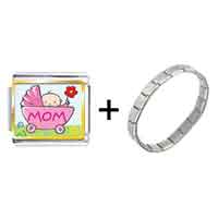 Pugster Gift Center - gold plated mother's day baby theme photo italian charm combination bracelet Image.
