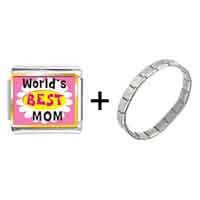 Pugster Gift Center - gold plated mother's day theme photo italian charm world's best mom combination bracelet Image.