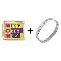 Pugster Gift Center - gold plated mother's day theme photo italian charm must obey me combination bracelet Image.