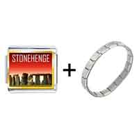 Pugster Gift Center - gold plated landmark stonehenge photo italian charm bracelets combination Image.