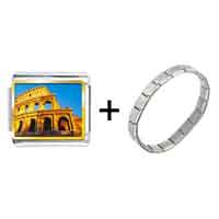 Pugster Gift Center - gold plated landmark colosseum photo italian charm bracelets combination Image.