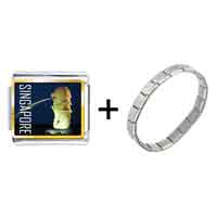 Pugster Gift Center - gold plated travel merlion photo italian charm bracelets combination Image.