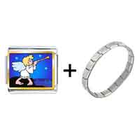 Pugster Gift Center - gold plated religion angel &amp;amp; horn photo italian charm bracelets combination Image.