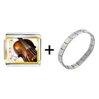 Pugster Gift Center - gold plated music violoncello photo italian charm bracelets combination Image.