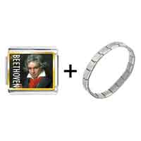 Pugster Gift Center - gold plated music beethoven photo italian charm bracelets combination Image.