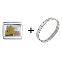 Pugster Gift Center - pooh bear purple rose combination italian charm bracelet Image.
