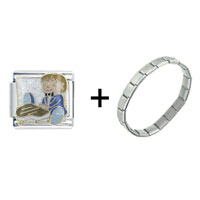 Pugster Gift Center - boy playing piano combination italian charm bracelet Image.