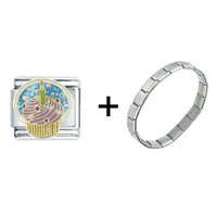 Pugster Gift Center - cupcake and candle combination italian charm bracelet Image.