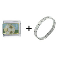 Pugster Gift Center - soccer ball on field combination italian charm bracelet Image.