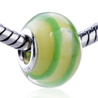 European Beads - round green and yellow murano glass european beads Image.