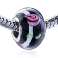 European Beads - rose accented black and white murano glass european beads Image.
