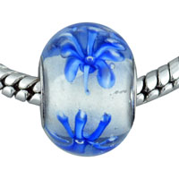 Beads - round blue flowered murano glass european beads Image.