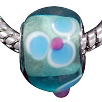 European Beads - blue flower round lampwork murano glass european beads Image.