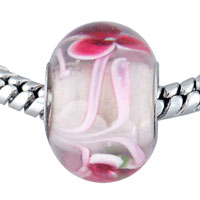 Beads - round pink flowered murano glass european beads Image.
