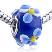 Beads - round blue and yellow flowered murano glass european beads Image.