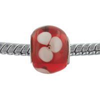 European Beads - red and white flower murano glass european beads Image.