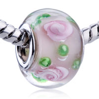 European Beads - pink translucent murano flower european beads Image.