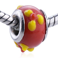 European Beads - red yellow spots murano glass european beads Image.