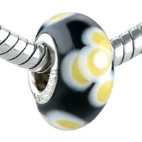European Beads - yellow and white floret murano glass european beads Image.