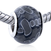 European Beads - white framed gray dots murano glass european beads Image.