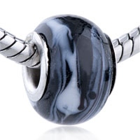 European Beads - white and black ripple murano glass european beads Image.