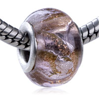 European Beads - silver foil pink brown translucent murano glass european beads Image.
