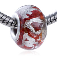 GB_AG14_X07: silver foil scribble red translucent murano glass european beads Image.