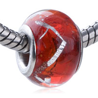 European Beads - silver foil decoration red translucent murano glass european beads Image.