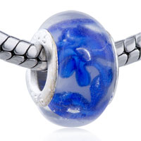 European Beads - blue blooming chrysanthemum murano glass european beads Image.