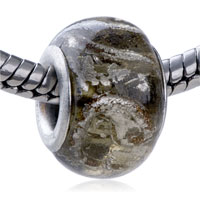 Beads - silver foil scribble dark gray murano glass european beads Image.