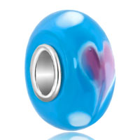  - blue with pink and white heart murano glass all brands love beads charms bracelets Image.