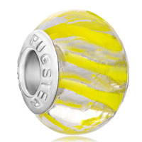 European Beads - golden stripe light yellow translucent murano glass european beads Image.