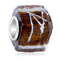 European Beads - silver foil straggly line translucent murano glass european beads Image.