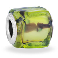 Beads - orange and black decoration greenyellow translucent murano glass european beads Image.