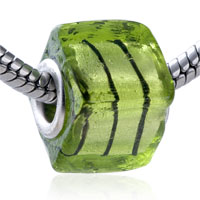 European Beads - silver foil black spiral stripe green murano glass european beads Image.