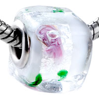 European Beads - silver foil pink rose translucent murano glass european beads Image.