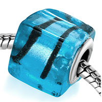 European Beads - silver foil blue stripe translucent murano glass european beads Image.