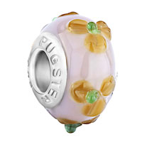 Rosy Brown With Khaki Flower Pale Green Pistil Style Pandora Murano Glass European Beads