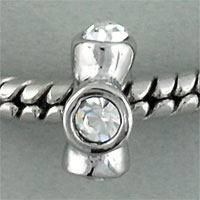 European Beads - cross studded silver plated crystal european beads Image.