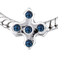 European Beads - cross shape september brithstone studded silver plated crystal european beads Image.