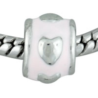 European Beads - hearts and pink enameled silver plated european beads Image.
