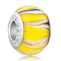 European Beads - yellow with white murano glass beads charms bracelets Image.
