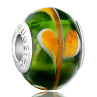  - dark green murano glass with orange petal pattern Image.