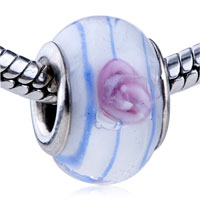 European Beads - pink footprint and blue spiral line murano glass european beads Image.