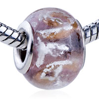 European Beads - white and orange doodle translucent murano glass european beads Image.