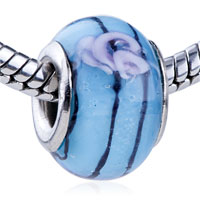 European Beads - pale pink spiral flower and black cirlce murano glass european beads Image.