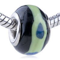 European Beads - light green circle blue dots murano glass european beads Image.