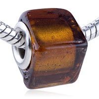 European Beads - silver foil amber translucent murano glass european beads Image.